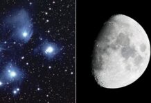 Плеяди та Місяць, що зростає, об’єднуються у вражаючому небесному шоу